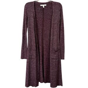 Aeropostale Duster Knit Cardigan Raw Hem Button Front Burgundy Marled Size XS
